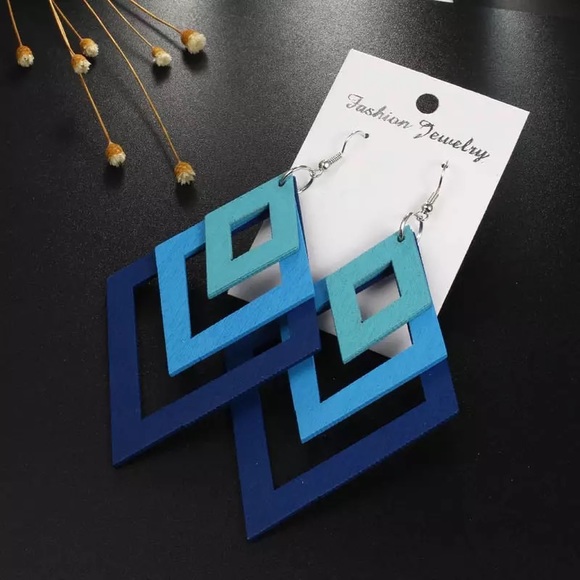 Jewelry - Oversize Multilayer Geometric Wood Dangle Earrings